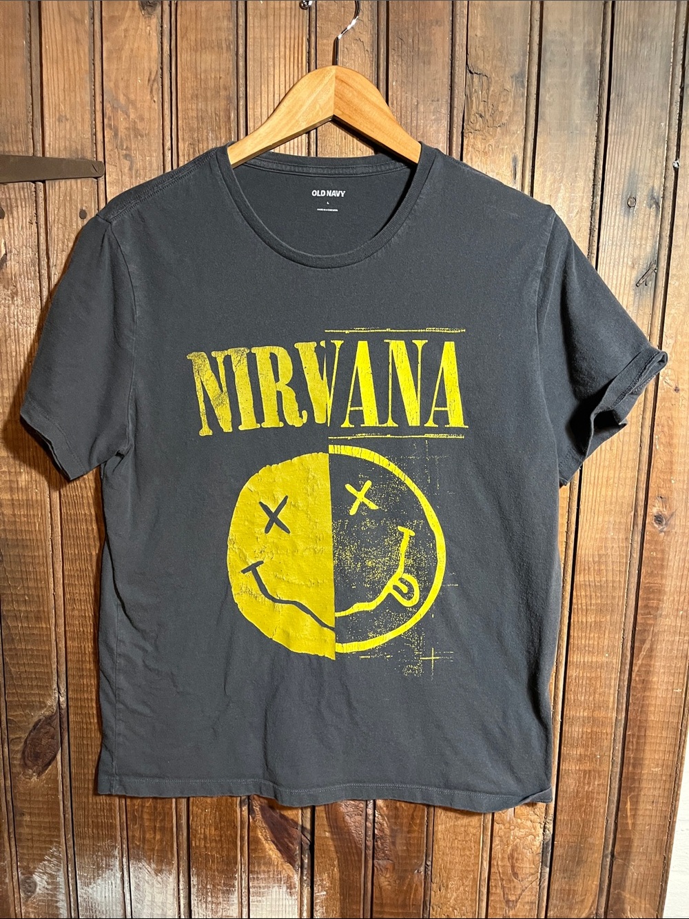 Old Navy Black Tee with Yellow Nirvana Print